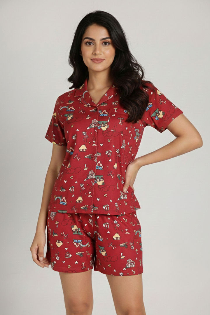 Zivame Smurf Collection Knit Poly Short Set - Salsa — image 2