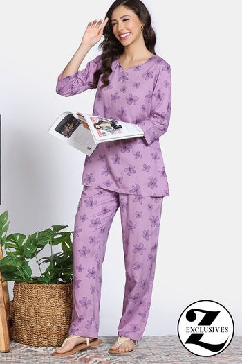 Zivame Woven Pyjama Set - Regal Orchid