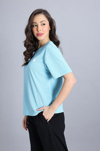 Zivame Knit Poly Loungewear Top - Aqua — thumbnail 3