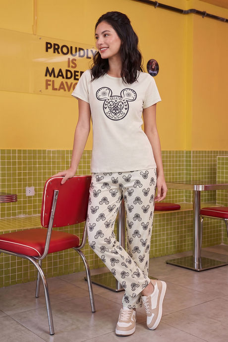 Buy Zivame Mickey and Friends Knit Cotton Pyjama Set - Almost Aqua