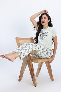 Zivame Mickey and Friends Knit Cotton Pyjama Set - Almost Aqua — thumbnail 2