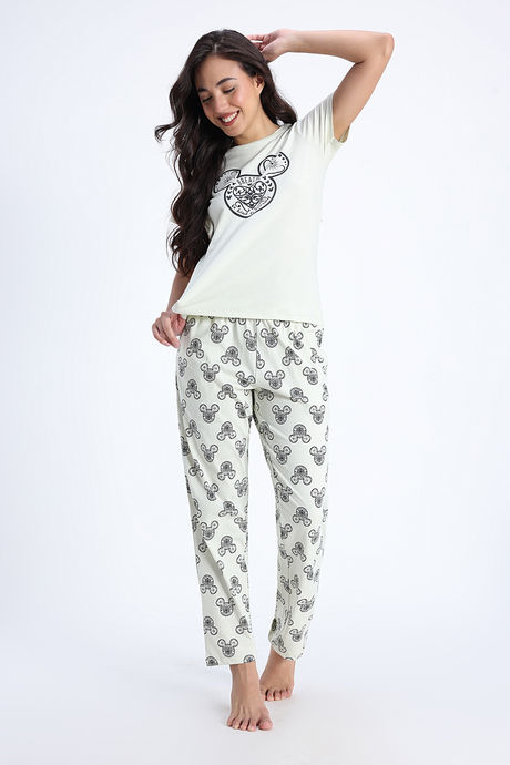 Zivame Mickey and Friends Knit Cotton Pyjama Set - Almost Aqua — image 3