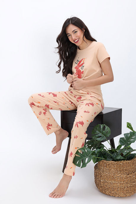 Zivame Farm Lore Knit Cotton Pyjama Set - Appleblossom — image 4