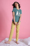 Zivame Farm Lore Knit Cotton Pyjama Set - Aquifer — thumbnail 1