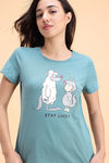 Zivame Knit Cotton Pyjama Set - Aquifer — thumbnail 5