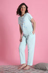 Zivame Farm Lore Knit Cotton Pyjama Set - Opal Blue — thumbnail 2