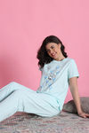 Zivame Farm Lore Knit Cotton Pyjama Set - Opal Blue — thumbnail 4