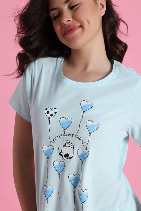Zivame Farm Lore Knit Cotton Pyjama Set - Opal Blue — image 5