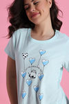 Zivame Farm Lore Knit Cotton Pyjama Set - Opal Blue — thumbnail 5