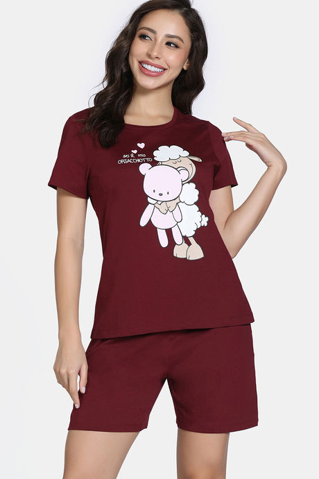 Zivame Knit Cotton Short Set - Pomegranate — image 2