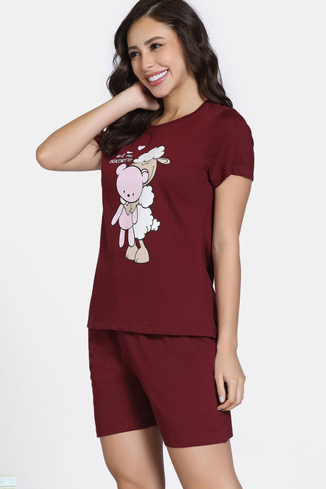 Zivame Knit Cotton Short Set - Pomegranate — image 3