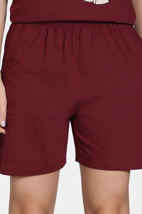 Zivame Knit Cotton Short Set - Pomegranate — image 6