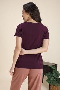 Zivame Knit Cotton Loungewear Top - Fig — thumbnail 4