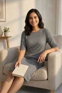 Zivame Knit Cotton Loungewear Dress - Monument — thumbnail 7