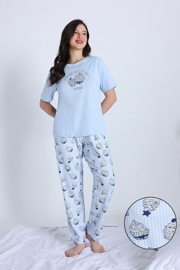 Zivame Cup Cake Knit Poly Pyjama Set - Orchid Tint