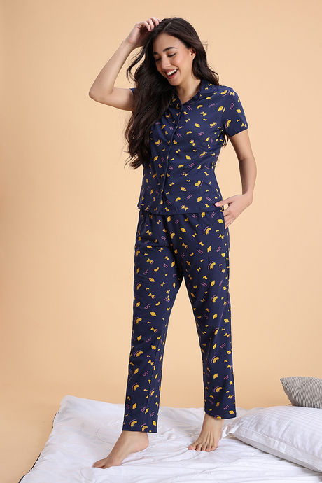 Zivame Knit Cotton Pyjama Set - Naval Academy — image 2