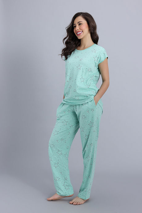 Zivame Starry Whisper Knit Cotton Pyjama Set - Mist Green — image 2