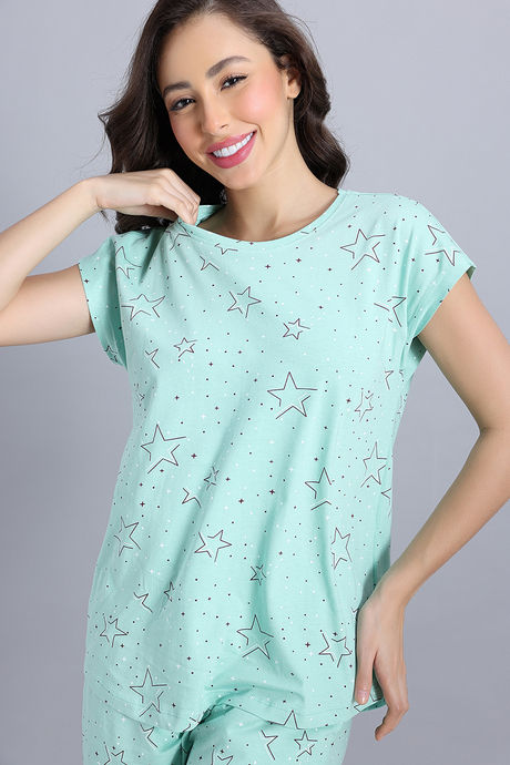 Zivame Starry Whisper Knit Cotton Pyjama Set - Mist Green — image 5