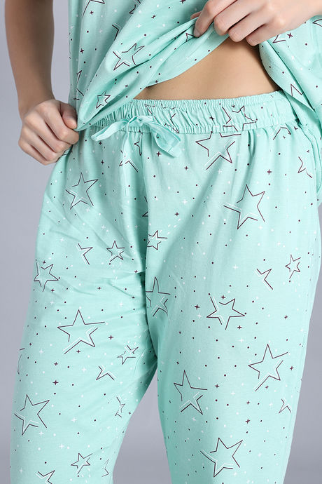 Zivame Starry Whisper Knit Cotton Pyjama Set - Mist Green — image 7