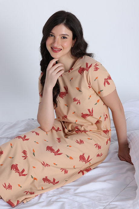 Zivame Knit Cotton Mid Length Nightwear - Apple Blossom — image 4