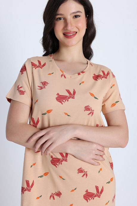 Zivame Knit Cotton Mid Length Nightwear - Apple Blossom — image 5