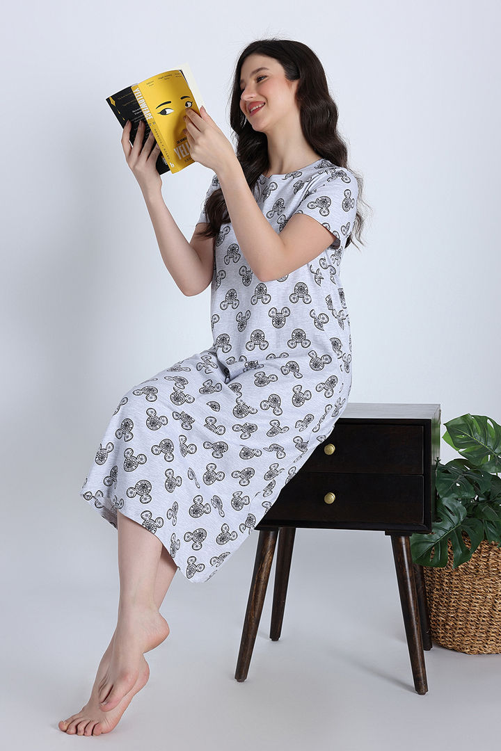 Zivame Mickey and Friends Knit Cotton Mid Length Nightwear - Bright White — image 2