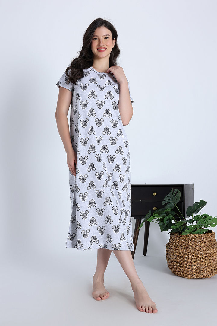 Zivame Mickey and Friends Knit Cotton Mid Length Nightwear - Bright White — image 3