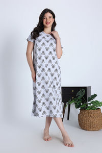 Zivame Mickey and Friends Knit Cotton Mid Length Nightwear - Bright White — thumbnail 3