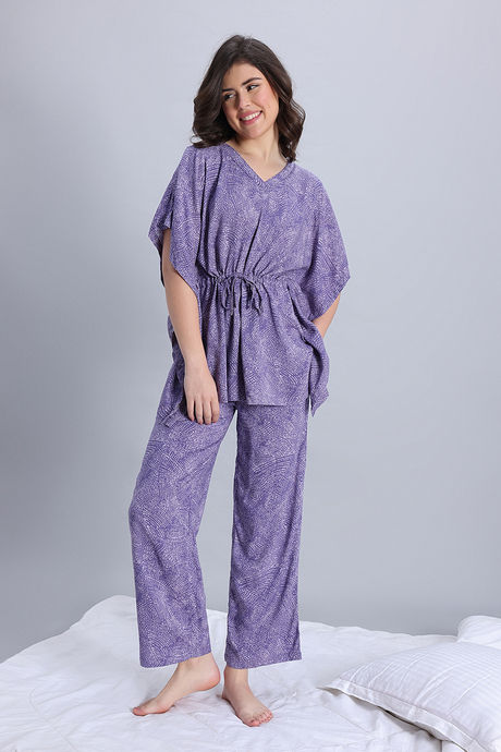 Zivame Woven Kaftan Loungewear Set - Thistle — image 2