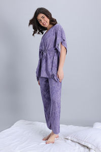Zivame Woven Kaftan Loungewear Set - Thistle — thumbnail 3