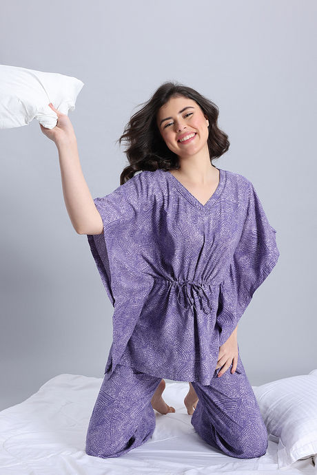 Zivame Woven Kaftan Loungewear Set - Thistle — image 5