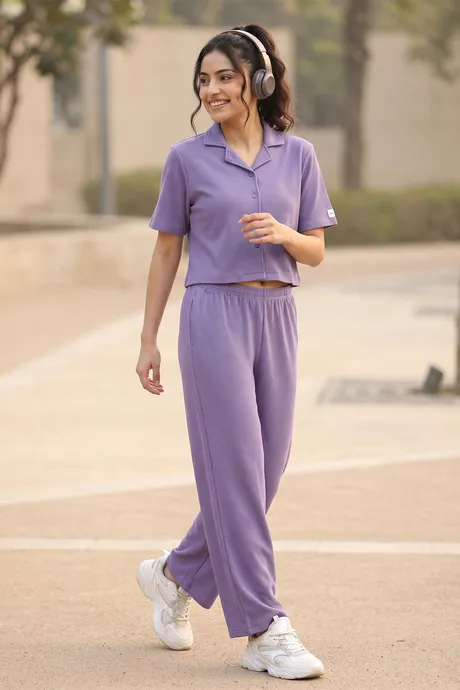 Zivame 2 Mile Fashion Knit Cotton Loungewear Set - Purple Haze