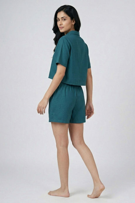 Zivame Mock Linen Woven Loungewear Set - Mediterranean — image 3