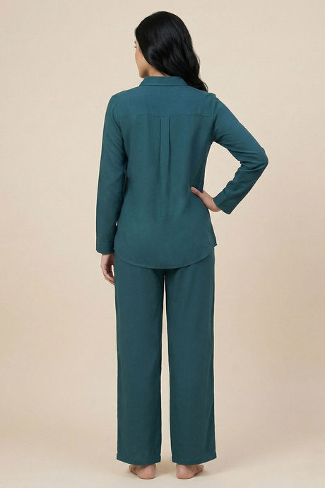 Zivame Mock Linen Woven Loungewear Set - Mediterranean — image 3