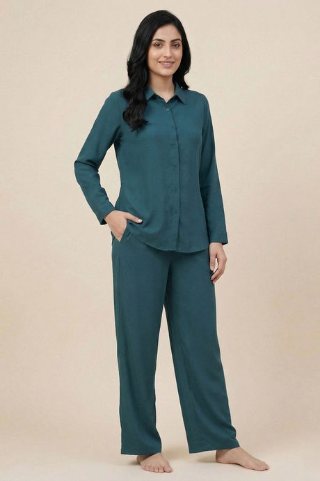 Zivame Mock Linen Woven Loungewear Set - Mediterranean — image 4