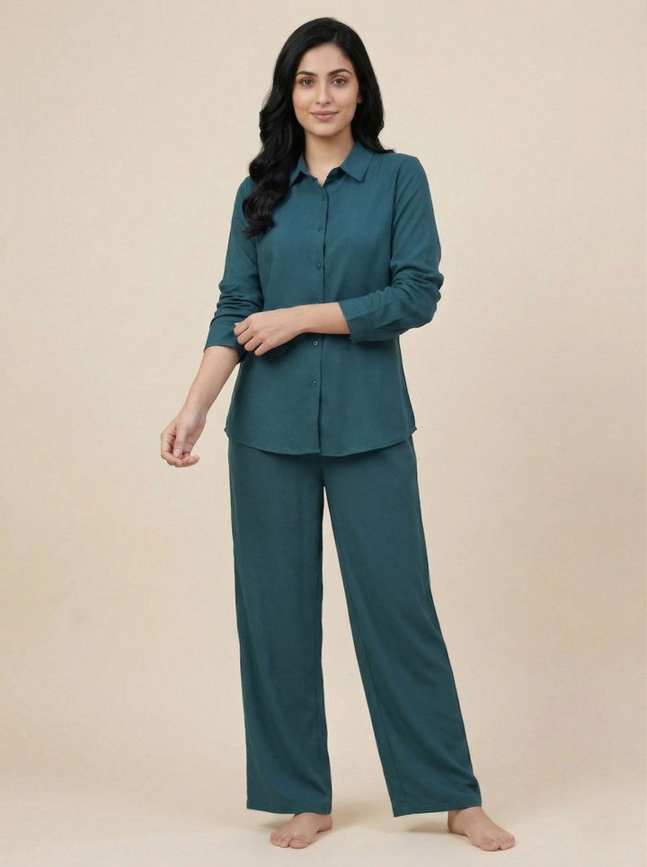 Zivame Mock Linen Woven Loungewear Set - Mediterranean — image 6