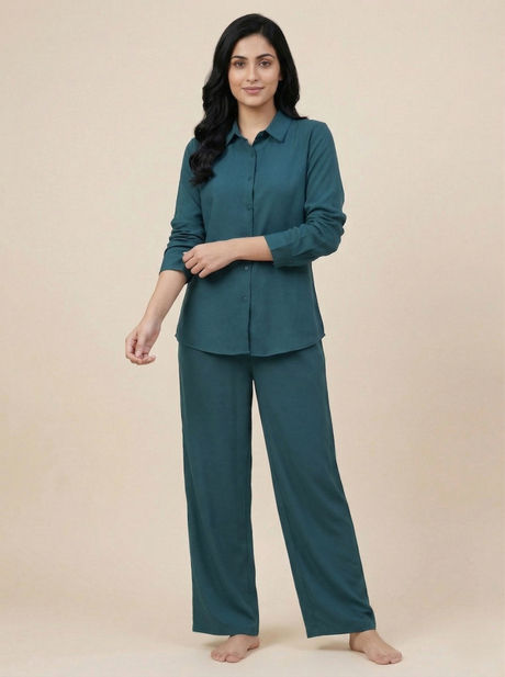 Zivame Mock Linen Woven Loungewear Set - Mediterranean — image 6