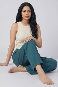 Zivame Mock Linen Woven Loungewear Bottom - Mediterranean — thumbnail 5