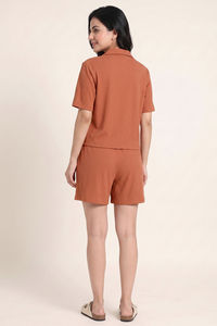 Zivame Seersucker Knit Cotton Loungewear Short Set - Cork — thumbnail 4