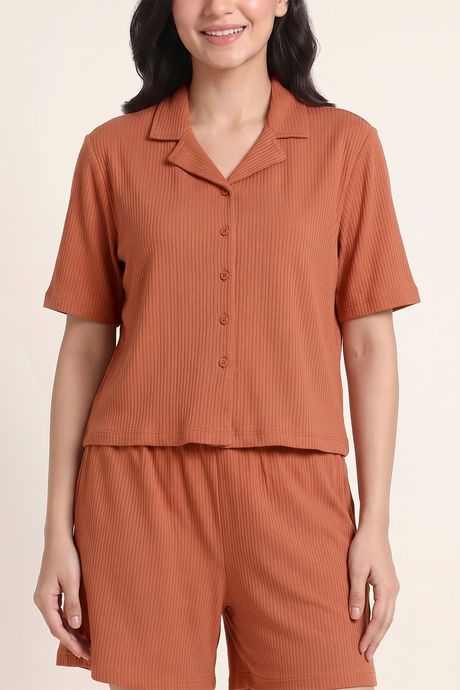 Zivame Seersucker Knit Cotton Loungewear Short Set - Cork — image 5