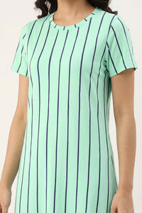 Zivame Thin Stripes Knit Cotton Knee Length Nightdress - Cabbage — thumbnail 5