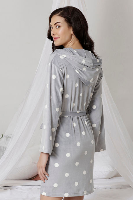 Zivame Velvety Soft Hooded Butter-Soft Poly Knit Robe - Grey N Print — image 3