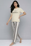 Zivame Bold Stripes Knit Cotton Loungewear Set - Parchment — thumbnail 1
