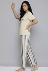 Zivame Bold Stripes Knit Cotton Loungewear Set - Parchment — thumbnail 3