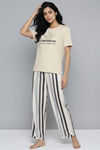 Zivame Bold Stripes Knit Cotton Loungewear Set - Parchment — thumbnail 4