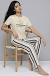 Zivame Bold Stripes Knit Cotton Loungewear Set - Parchment — thumbnail 5