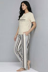 Zivame Bold Stripes Knit Cotton Loungewear Set - Parchment — thumbnail 6