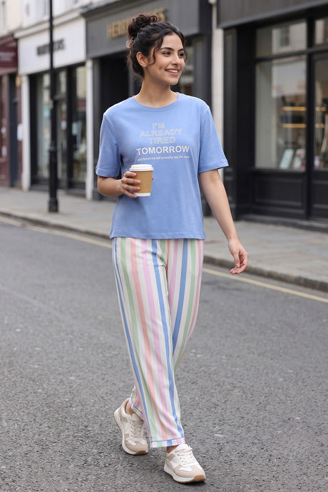 Zivame Bold Stripes Knit Cotton Loungewear Set - Riviera Buy Zivame Bold Stripes Knit Cotton Loungewear Set - Riviera