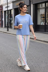 Zivame Bold Stripes Knit Cotton Loungewear Set - Riviera — thumbnail 1