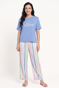 Zivame Bold Stripes Knit Cotton Loungewear Set - Riviera — thumbnail 3